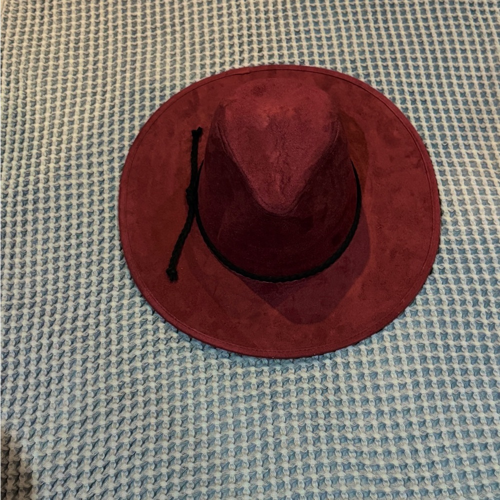 Burgundy Wide-Brim Charlie 1 Horse Style Faux Suede Hat